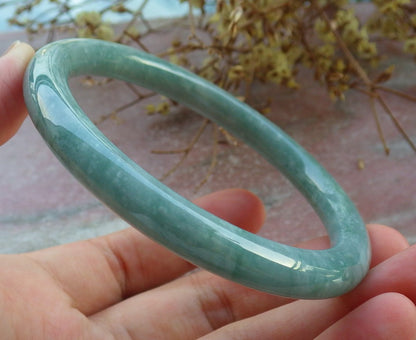 Certified Green Burma 100% Natural A JADE Jadeite Circle Bangle Bracelet 60 mm 手镯 631059 TN