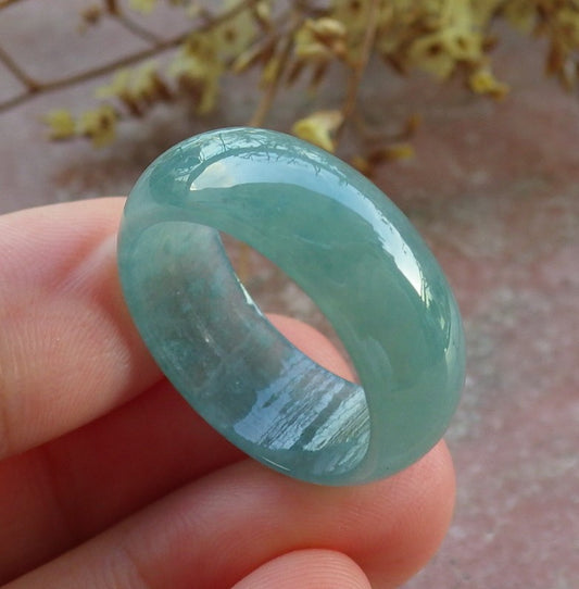 Certified Icy Green Burma 100% Natural A JADE Jadeite Circle RING USA.9 戒指 631067 TN