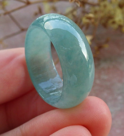 Atestita Glacia Verda Birmo 100% Natura A JADO Jadeita Rondo RING USA.9 戒指 631067 TN 