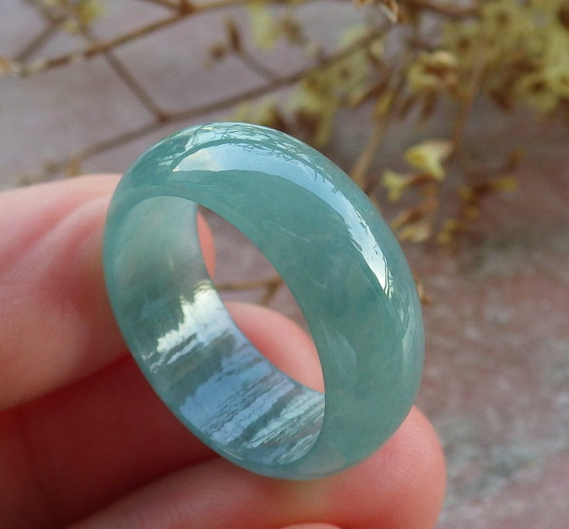 Atestita Glacia Verda Birmo 100% Natura A JADO Jadeita Rondo RING USA.9 戒指 631067 TN 
