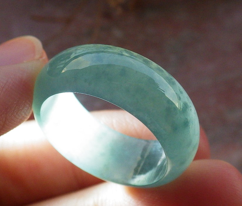 Atestita Glacia Verda Birmo 100% Natura A JADO Jadeita Rondo RING USA.9 戒指 631067 TN 