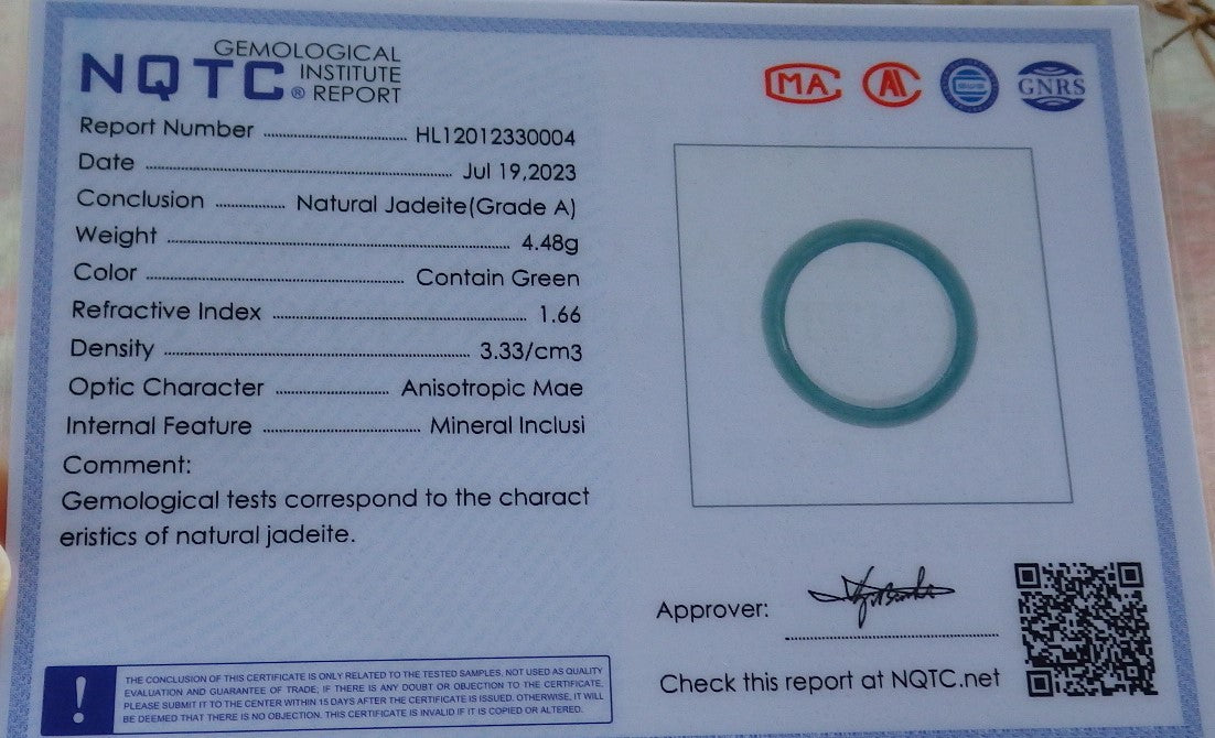 Atestita Glacia Verda Birmo 100% Natura A JADO Jadeita Rondo RING USA.9 戒指 631067 TN 