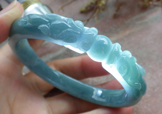 Certified Burma JADE Jadeite Dragon Bangle Bracelet 63 mm 631077 TN