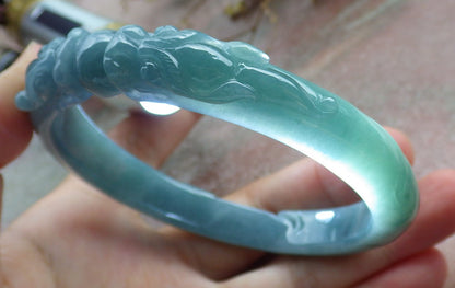 Certified Burma JADE Jadeite Dragon Bangle Bracelet 63 mm 631077 TN