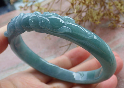 Certified Burma JADE Jadeite Dragon Bangle Bracelet 63 mm 631077 TN