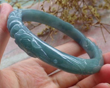 Certified Burma JADE Jadeite Dragon Bangle Bracelet 63 mm 631077 TN