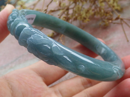 Certified Burma JADE Jadeite Dragon Bangle Bracelet 63 mm 631077 TN
