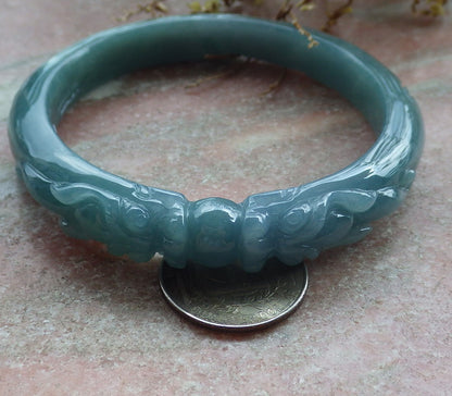 Certified Burma JADE Jadeite Dragon Bangle Bracelet 63 mm 631077 TN