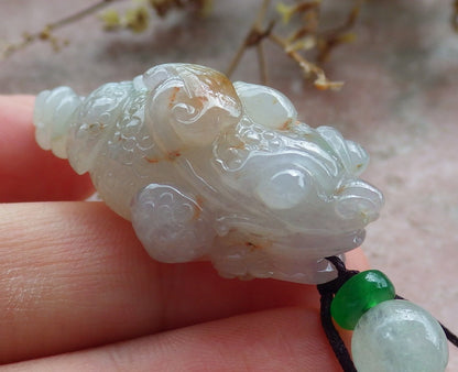Certified Red Green Lavender Burma 100% Natural A Jade jadeite Pendant Frog Toad Coin Ruyi Necklace 招财蟾 631132 TN
