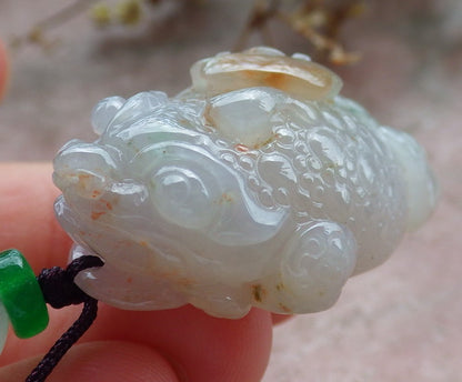 Certified Red Green Lavender Burma 100% Natural A Jade jadeite Pendant Frog Toad Coin Ruyi Necklace 招财蟾 631132 TN