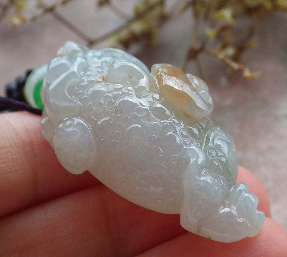 Certified Red Green Lavender Burma 100% Natural A Jade jadeite Pendant Frog Toad Coin Ruyi Necklace 招财蟾 631132 TN