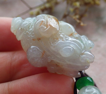 Certified Red Green Lavender Burma 100% Natural A Jade jadeite Pendant Frog Toad Coin Ruyi Necklace 招财蟾 631132 TN