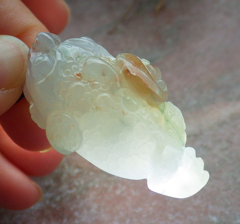 Certified Red Green Lavender Burma 100% Natural A Jade jadeite Pendant Frog Toad Coin Ruyi Necklace 招财蟾 631132 TN