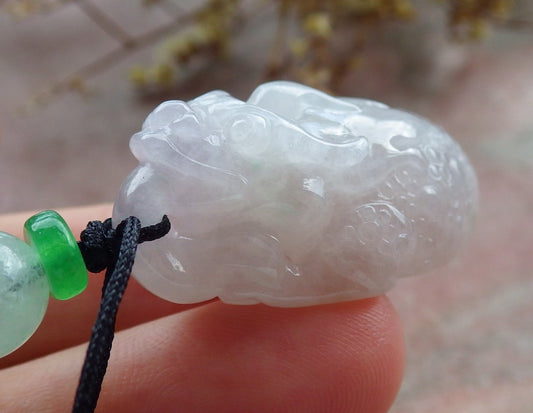 Certified Lavender Burma 100% Natural A Jade jadeite Pendant Frog Toad Coin Ruyi Necklace 招财蟾 631151 TN