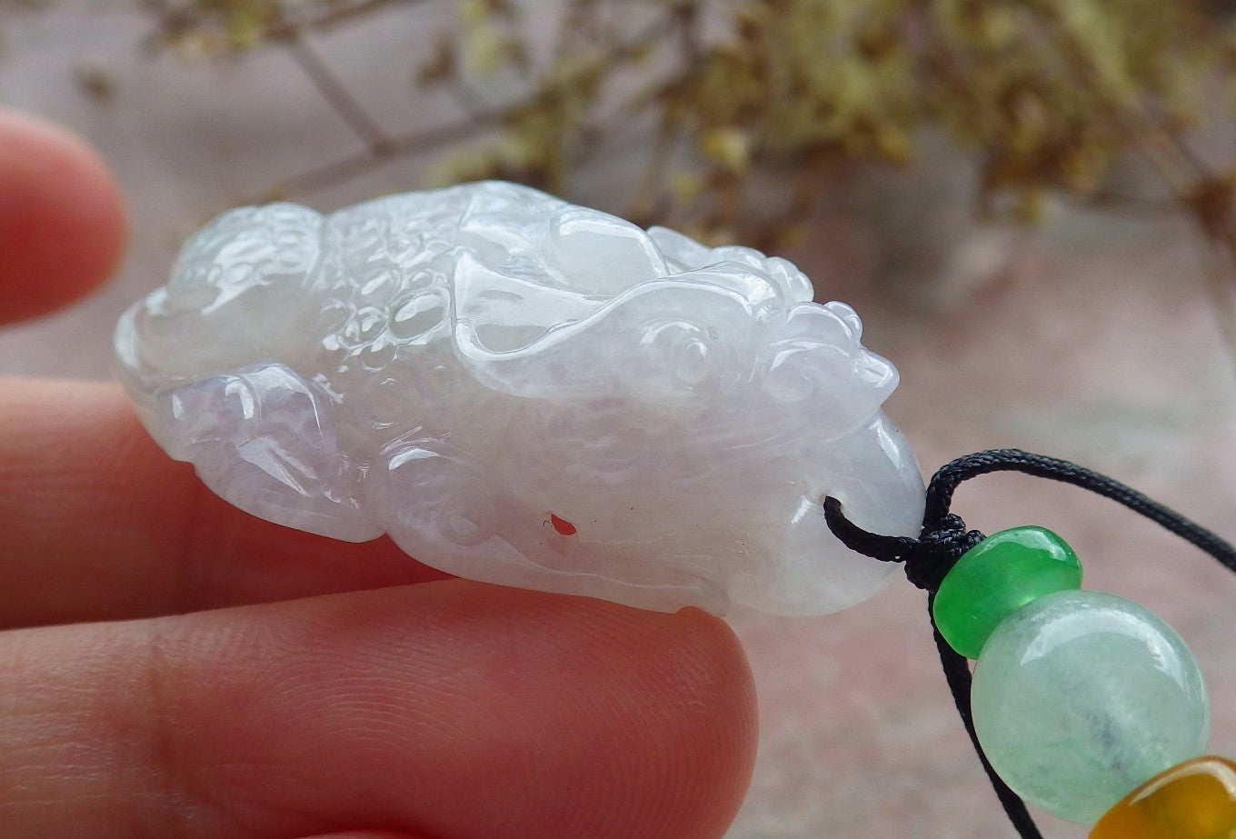 Certified Lavender Burma 100% Natural A Jade jadeite Pendant Frog Toad Coin Ruyi Necklace 招财蟾 631151 TN