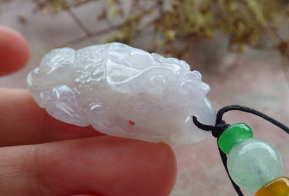 Certified Lavender Burma 100% Natural A Jade jadeite Pendant Frog Toad Coin Ruyi Necklace 招财蟾 631151 TN