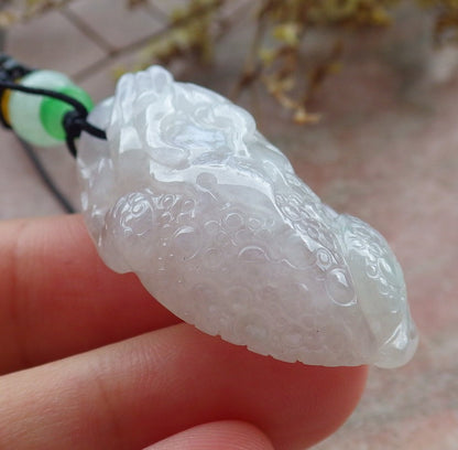 Certified Lavender Burma 100% Natural A Jade jadeite Pendant Frog Toad Coin Ruyi Necklace 招财蟾 631151 TN