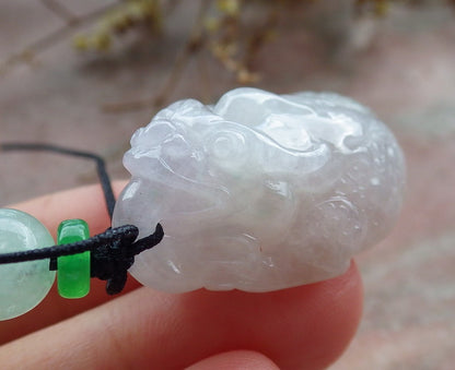 Certified Lavender Burma 100% Natural A Jade jadeite Pendant Frog Toad Coin Ruyi Necklace 招财蟾 631151 TN