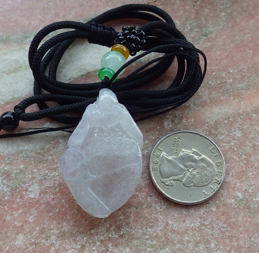 Certified Lavender Burma 100% Natural A Jade jadeite Pendant Frog Toad Coin Ruyi Necklace 招财蟾 631151 TN