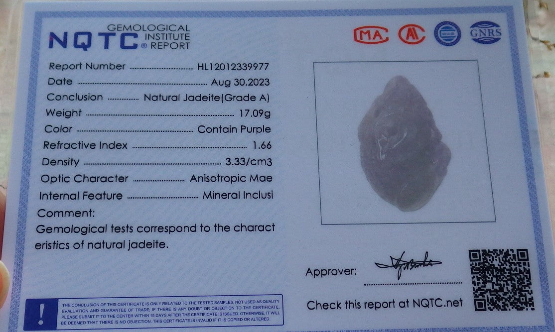 Certified Lavender Burma 100% Natural A Jade jadeite Pendant Frog Toad Coin Ruyi Necklace 招财蟾 631151 TN