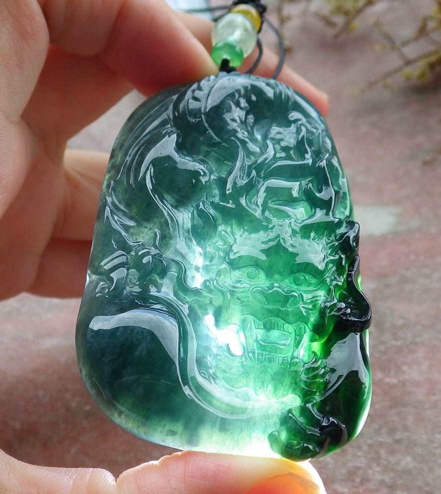 Atestita Glacia Verda Birmo 100% Natura A Jadejadeita Pendanta Drako-Koliero 生意兴隆 631159 TN