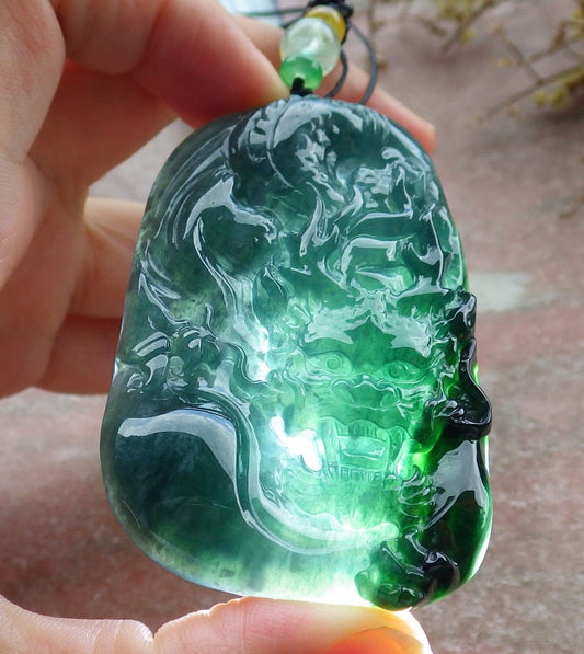 Atestita Glacia Verda Birmo 100% Natura A Jadejadeita Pendanta Drako-Koliero 生意兴隆 631159 TN