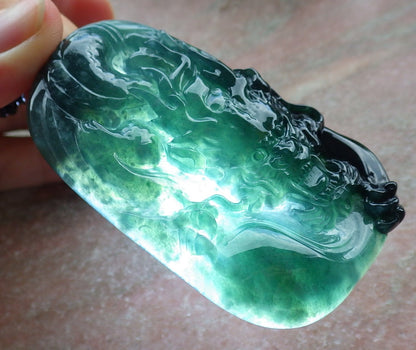 Atestita Glacia Verda Birmo 100% Natura A Jadejadeita Pendanta Drako-Koliero 生意兴隆 631159 TN