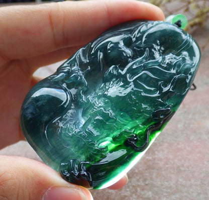 Atestita Glacia Verda Birmo 100% Natura A Jadejadeita Pendanta Drako-Koliero 生意兴隆 631159 TN