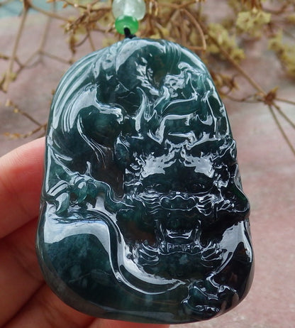 Atestita Glacia Verda Birmo 100% Natura A Jadejadeita Pendanta Drako-Koliero 生意兴隆 631159 TN