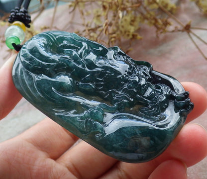 Atestita Glacia Verda Birmo 100% Natura A Jadejadeita Pendanta Drako-Koliero 生意兴隆 631159 TN