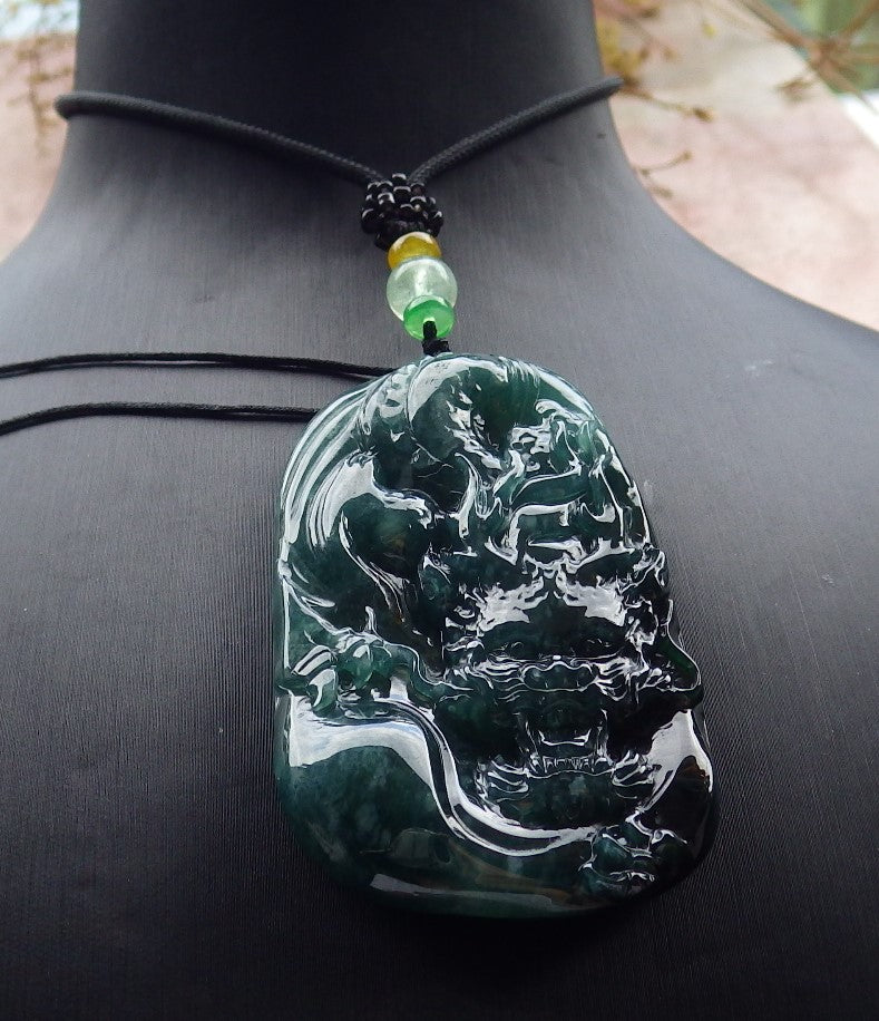 Atestita Glacia Verda Birmo 100% Natura A Jadejadeita Pendanta Drako-Koliero 生意兴隆 631159 TN