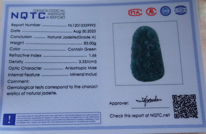 Atestita Glacia Verda Birmo 100% Natura A Jadejadeita pendanta Guan Gong Dio Drako-Ĉevalo-Koliero 关公 631199 TN