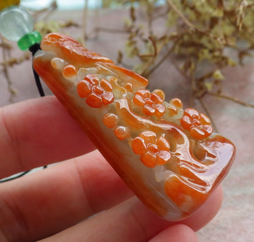 Certified Red Burma 100% Natural A Jade jadeite Pendant Phoenix Bird Flower Necklace 鸟语花香 631209 TN