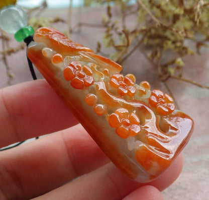 Certified Red Burma 100% Natural A Jade jadeite Pendant Phoenix Bird Flower Necklace 鸟语花香 631209 TN
