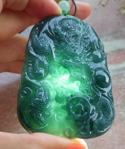 Atestita Glacia Verda Birmo 100% Natura A Jadejadeito Pendanta Drako-Perlo-Koliero 生意兴隆 631226 TN