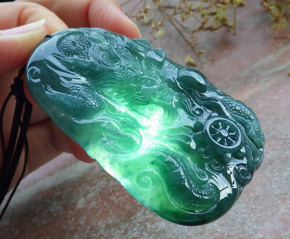 Atestita Glacia Verda Birmo 100% Natura A Jadejadeito Pendanta Drako-Perlo-Koliero 生意兴隆 631226 TN