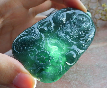 Atestita Glacia Verda Birmo 100% Natura A Jadejadeito Pendanta Drako-Perlo-Koliero 生意兴隆 631226 TN