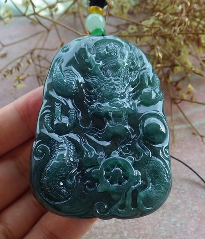 Atestita Glacia Verda Birmo 100% Natura A Jadejadeito Pendanta Drako-Perlo-Koliero 生意兴隆 631226 TN