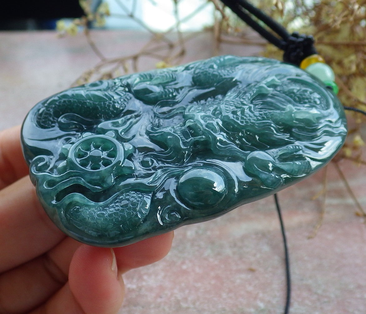 Atestita Glacia Verda Birmo 100% Natura A Jadejadeito Pendanta Drako-Perlo-Koliero 生意兴隆 631226 TN