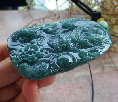 Atestita Glacia Verda Birmo 100% Natura A Jadejadeito Pendanta Drako-Perlo-Koliero 生意兴隆 631226 TN