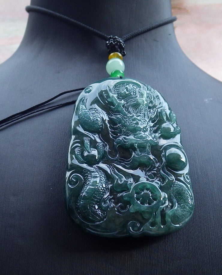 Atestita Glacia Verda Birmo 100% Natura A Jadejadeito Pendanta Drako-Perlo-Koliero 生意兴隆 631226 TN