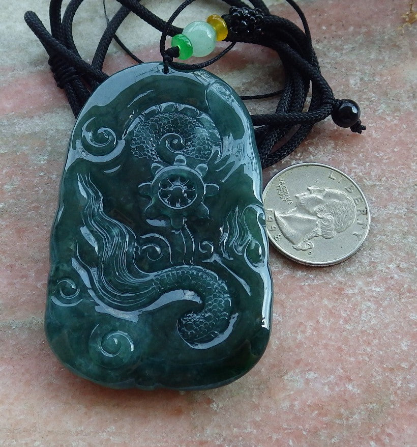 Atestita Glacia Verda Birmo 100% Natura A Jadejadeito Pendanta Drako-Perlo-Koliero 生意兴隆 631226 TN