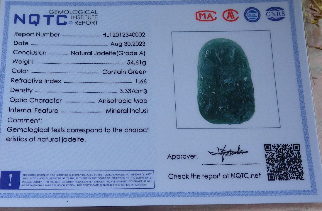 Atestita Glacia Verda Birmo 100% Natura A Jadejadeito Pendanta Drako-Perlo-Koliero 生意兴隆 631226 TN