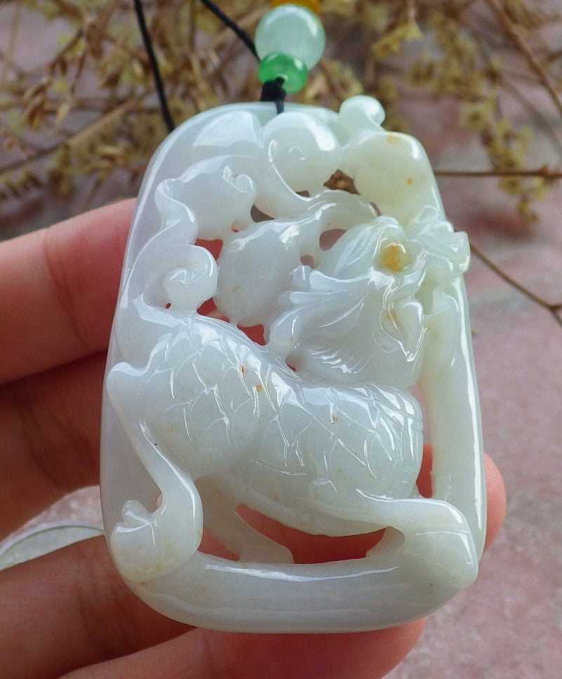 Certified Yellow Burma 100% Natural A Jade jadeite Pendant Dragon Kai Lun Ruyi Necklace 生意兴隆 631234 TN