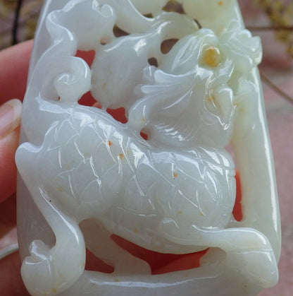 Certified Yellow Burma 100% Natural A Jade jadeite Pendant Dragon Kai Lun Ruyi Necklace 生意兴隆 631234 TN