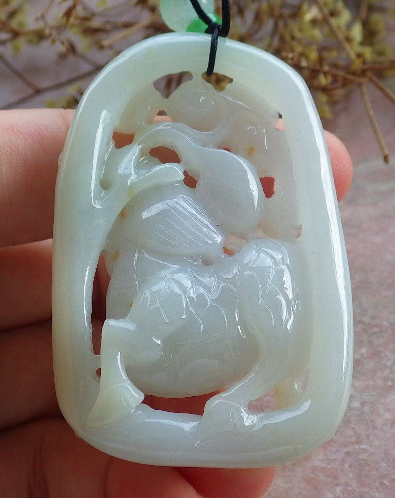 Certified Yellow Burma 100% Natural A Jade jadeite Pendant Dragon Kai Lun Ruyi Necklace 生意兴隆 631234 TN