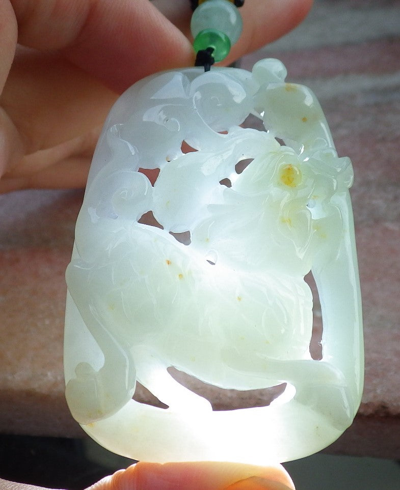 Certified Yellow Burma 100% Natural A Jade jadeite Pendant Dragon Kai Lun Ruyi Necklace 生意兴隆 631234 TN