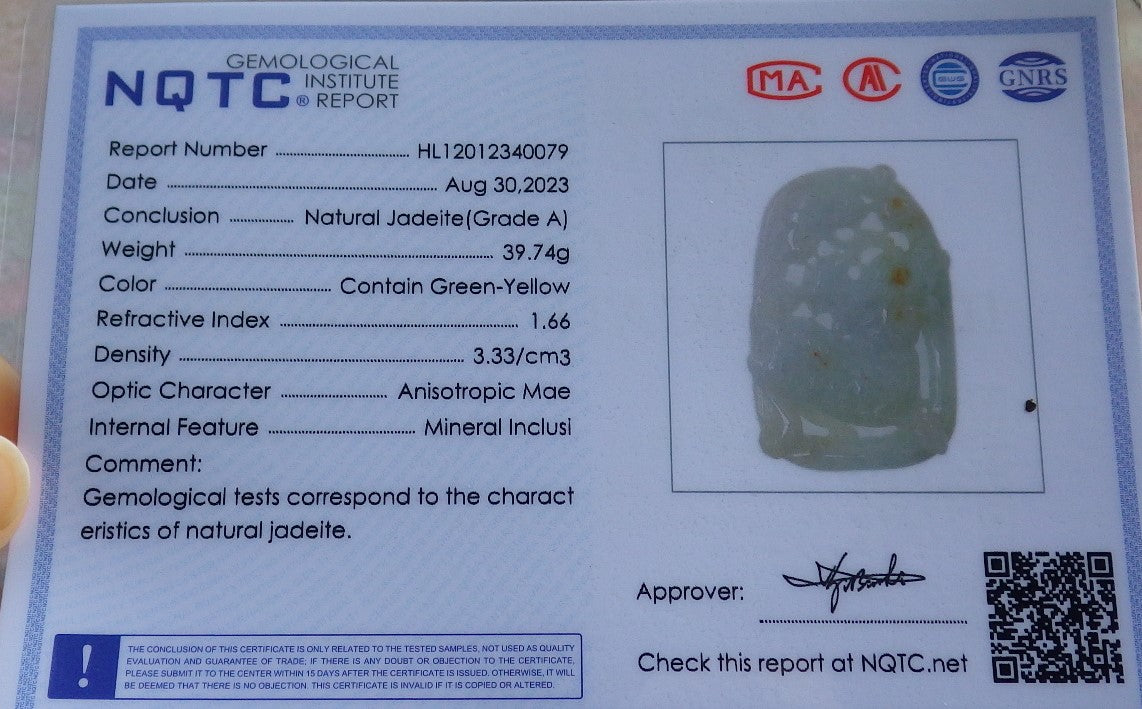 Certified Yellow Burma 100% Natural A Jade jadeite Pendant Dragon Kai Lun Ruyi Necklace 生意兴隆 631234 TN
