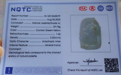 Certified Yellow Burma 100% Natural A Jade jadeite Pendant Dragon Kai Lun Ruyi Necklace 生意兴隆 631234 TN