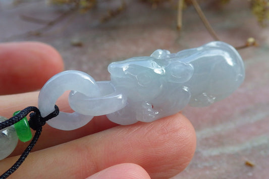 Certified Icy Green Pale Lavender Burma 100% Natural A Jade jadeite Pendant Mouse Rat Coin CIrcle Necklace W Ring 发财鼠 631275 TN
